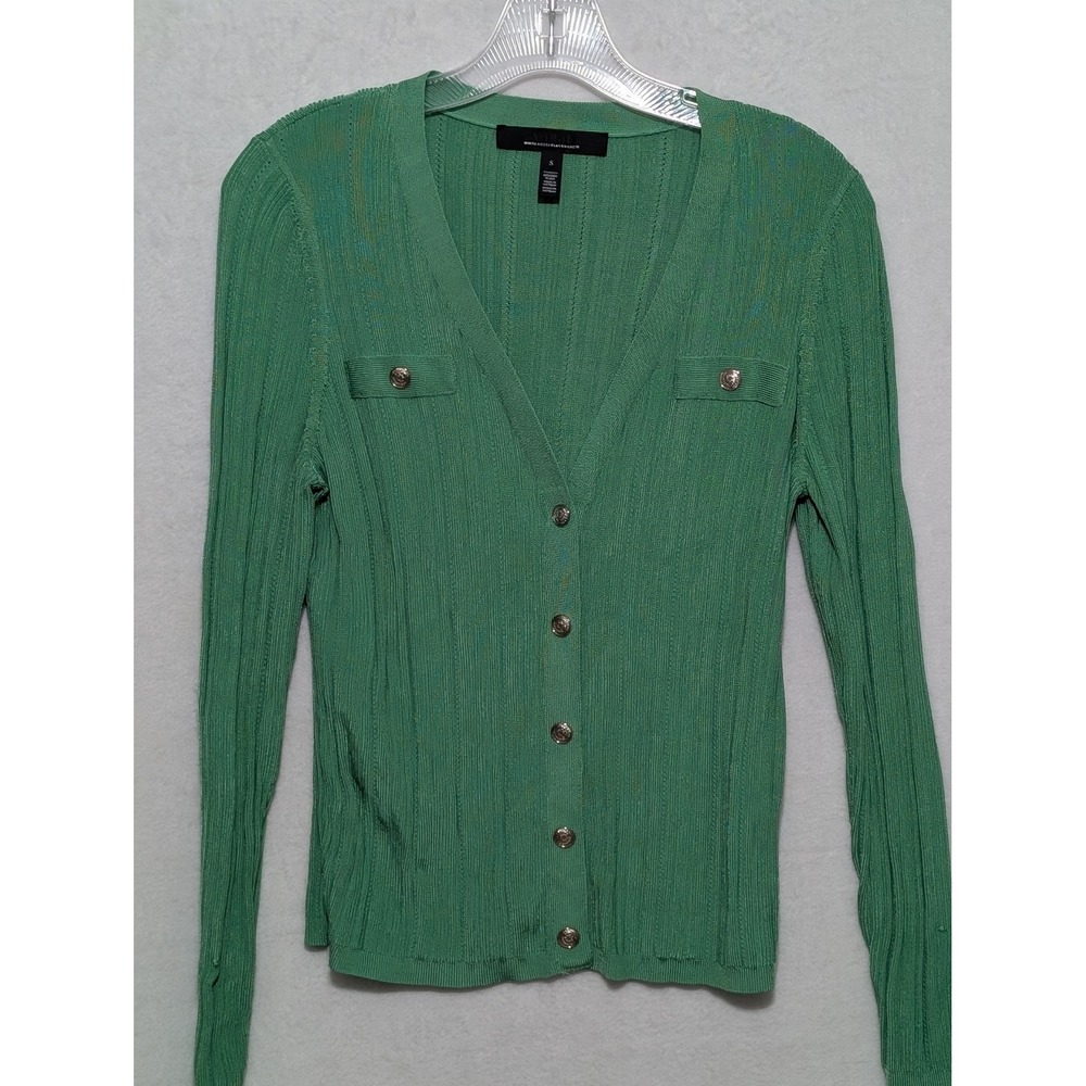 White House Black Market Green Ribbed Button Front Cardigan Sweater S